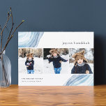 Iced Agate | Hanukkah Photo Collage Card<br><div class="desc">Send Hanukkah greetings to friends and family with our elegant photo cards. Designed to accommodate three of your favourite square photos arranged side by side in a collage format, card features watercolor geode agate slice illustrations in light blue, for a modern yet festive look. Personalise with your custom Hanukkah greeting...</div>