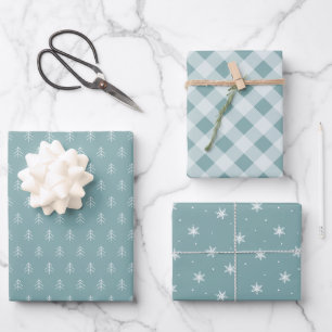 Iced Aqua Coordinating Holiday Pattern Wrapping Paper Sheet