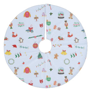 Iced Blue Santa Clause Snowman Christmas Fleece Tree Skirt