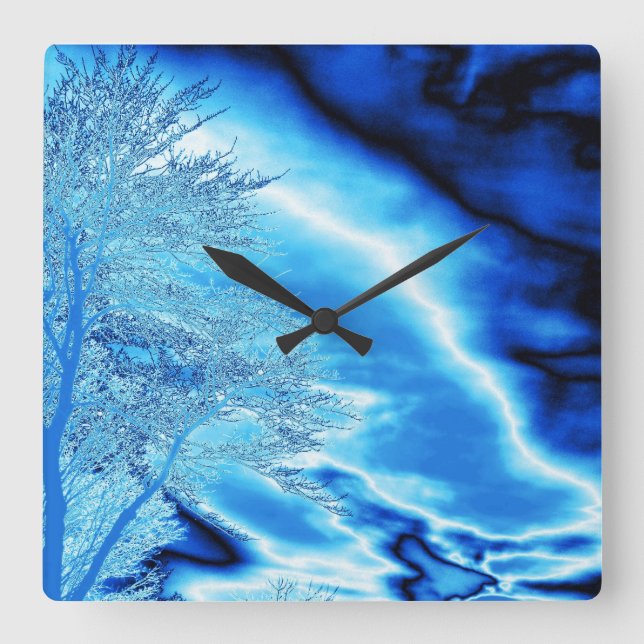 Iced Blue Tree N Sky Wall Clock (Front)
