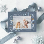 Iced Branches | Elegant Photo Holiday Card<br><div class="desc">This simple and elegant nature-inspired holiday card features your favourite horizontal or landscape-orientated photo adorned at the corners with sprigs of graceful icy blue watercolor foliage. "Joyful" appears at the top left in chic handwritten script, with your names and the year at the bottom right. An elegant botanical design for...</div>