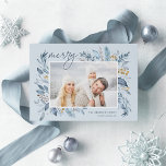 Iced Branches | Elegant Photo Holiday Card<br><div class="desc">This simple and elegant nature-inspired holiday card features your favourite horizontal or landscape-orientated photo adorned at the corners with sprigs of graceful icy blue watercolor foliage. "Merry" appears at the top left in chic handwritten script, with your names and the year at the bottom right. An elegant botanical design for...</div>