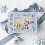 Iced Branches | Elegant Photo Silver Foil Holiday Card<br><div class="desc">This simple and elegant nature-inspired holiday card features your favourite horizontal or landscape-orientated photo adorned at the corners with sprigs of graceful icy blue watercolor foliage with silver foil accents. "Merry" appears at the top left in chic handwritten script lettering, with your names and the year at the bottom right....</div>