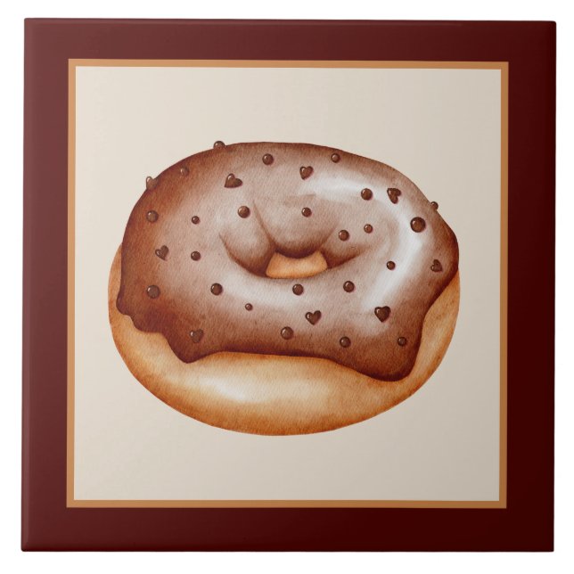  iced chocolate doughnut crafting bakery business ceramic tile (Front)