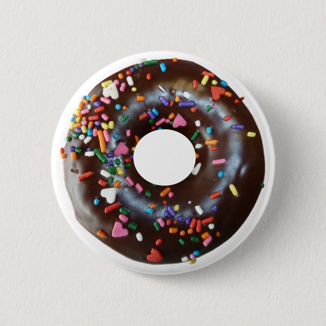 Iced Chocolate Doughnut W/Sprinkles  6 Cm Round Badge (Front)