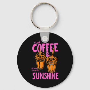 Iced coffee and sunshine day every day summer key ring