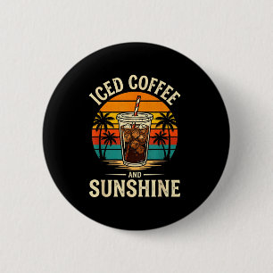 Iced coffee and sunshine funny summer retro 6 cm round badge