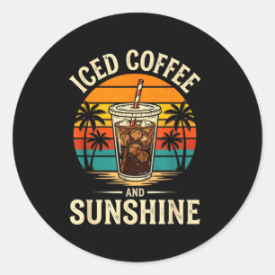 Iced coffee and sunshine funny summer retro  classic round sticker