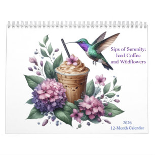 Iced Coffee and Wildflowers Watercolor Art 2026  Calendar