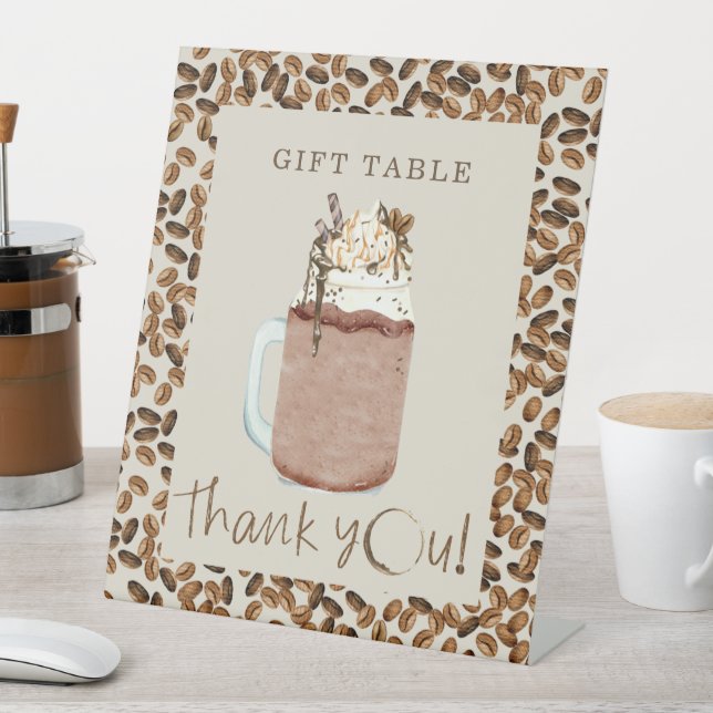 Iced Coffee Beans Baby Shower Gift Table Pedestal Sign (In SItu)