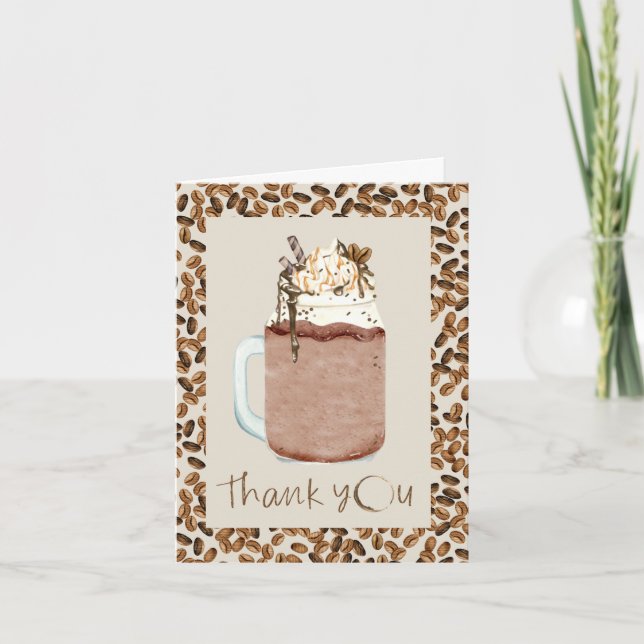 Iced Coffee Beans Baby Shower Thank You Card (Front)
