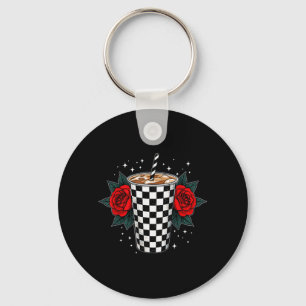Iced Coffee Cup Roses Drink Refreshment Key Ring