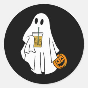Iced Coffee Halloween Cute Little Ghost Pumpkin Co Classic Round Sticker