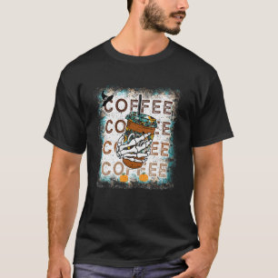 Iced Coffee Hand Skeleton Drinking Halloween Skul T-Shirt