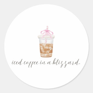 Iced Coffee in a Blizzard Pink Bow Design Funny Classic Round Sticker