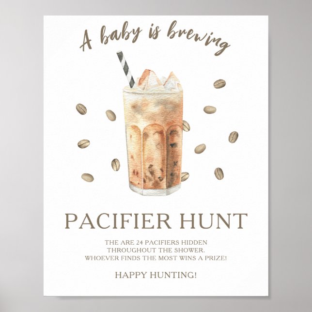 iced coffee - pacifier hunt baby shower game poster (Front)