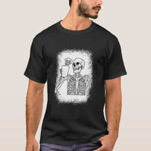 Iced Coffee Skeleton Drinking Funny Halloween Skul T-Shirt