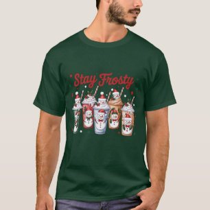 Iced Coffee Stay Frosty Christmas Snowman Xmas  T-Shirt