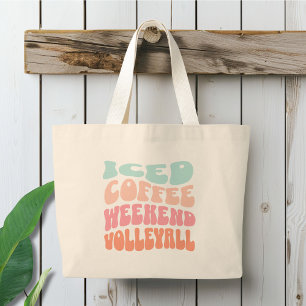 Iced Coffee Weekend Volleyball Retro Large Tote Bag