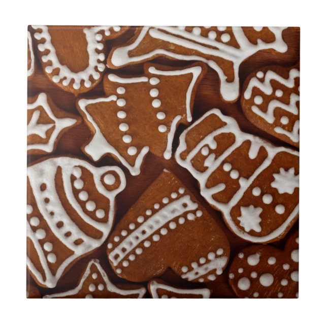 Iced, Cut Out, Gingerbread Christmas Cookies Ceramic Tile (Front)