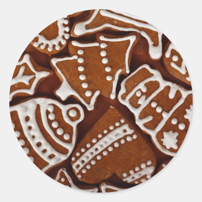 Iced, Cut Out, Gingerbread Christmas Cookies Classic Round Sticker (Front)