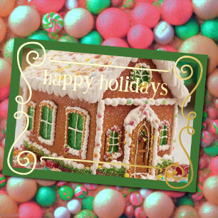 Iced Gingerbread House Candy Foil Holiday Card