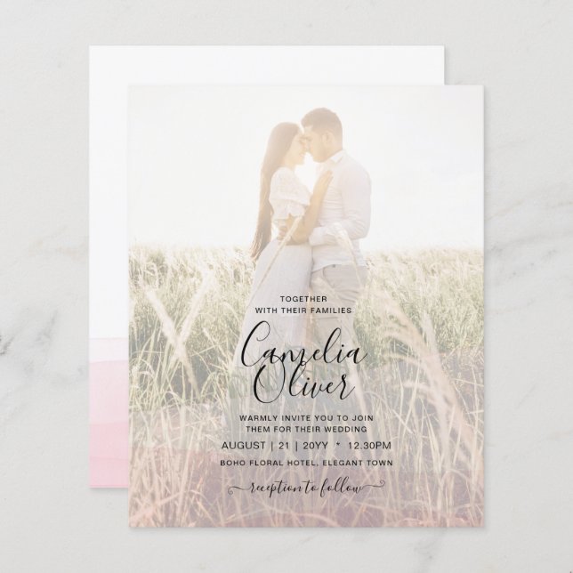 Iced Pink Ombre Wedding Invite (Front/Back)