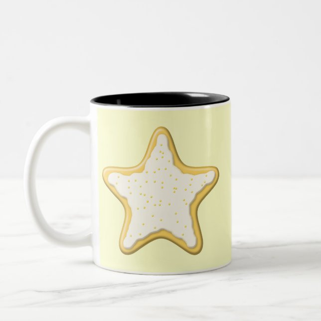 Iced Star Cookie. Yellow and Cream. Two-Tone Coffee Mug (Left)
