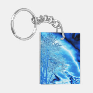 Iced Winter Tree in Cobalt Blue Sky  Key Ring