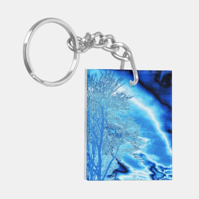 Iced Winter Tree in Cobalt Blue Sky  Key Ring (Front Left)
