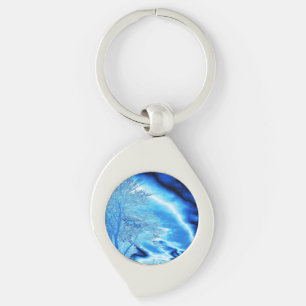 Iced Winter Tree in Cobalt Blue Sky Key Ring
