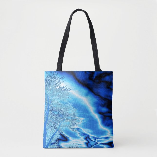 Iced Winter Tree in Cobalt Blue Sky Tote Bag (Front)