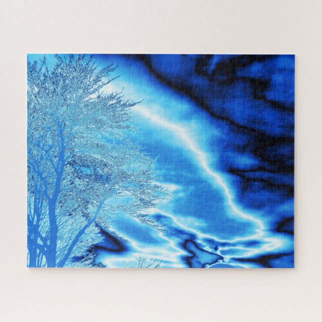 Iced Winter Tree in Cobalt sky Jigsaw Puzzle (Horizontal)