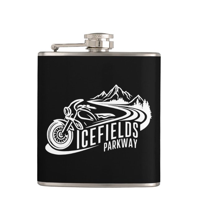 Icefields Parkway Alberta Canada Motorcycle Hip Flask (Front)