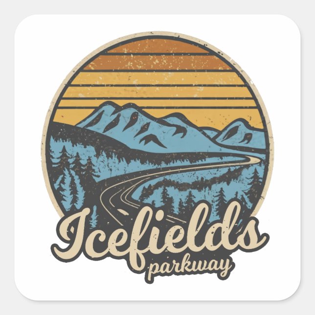 Icefields Parkway Alberta Canada Retro Square Sticker (Front)
