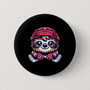 Icehockey Sloth Adorable Hockey Enthusiast 6 Cm Round Badge