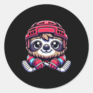 Icehockey Sloth Adorable Hockey Enthusiast Classic Round Sticker