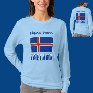 Iceland and Icelandic Flag Blue Personalisation T-Shirt