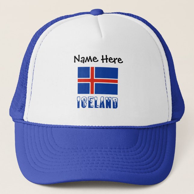 Iceland and Icelandic Flag Personalized  Trucker Hat (Front)