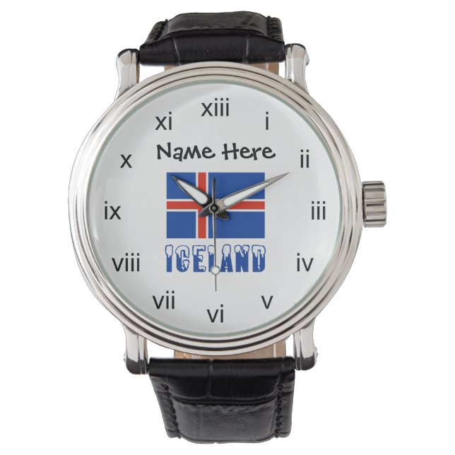 Iceland and Icelandic Flag with Your Name Watch (Front)