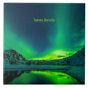 Iceland, Aurora Borealis Ceramic Tile