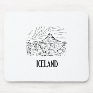 Iceland Aurora Borealis Line Art Drawing Vacation Mouse Pad