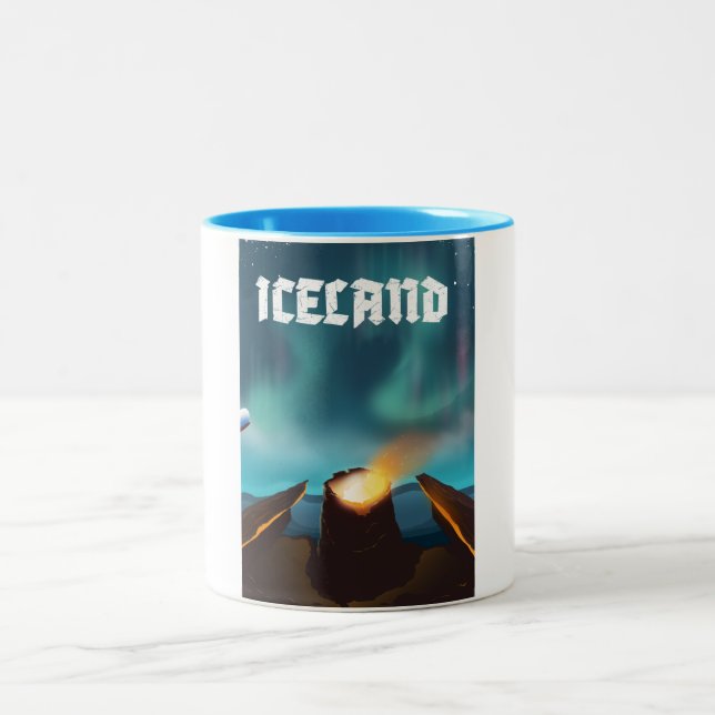 Iceland aurora borealis Travel poster Two-Tone Coffee Mug (Center)