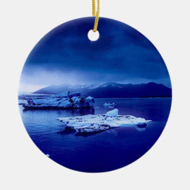 Iceland Blue Landscape Ceramic Ornament (Front)