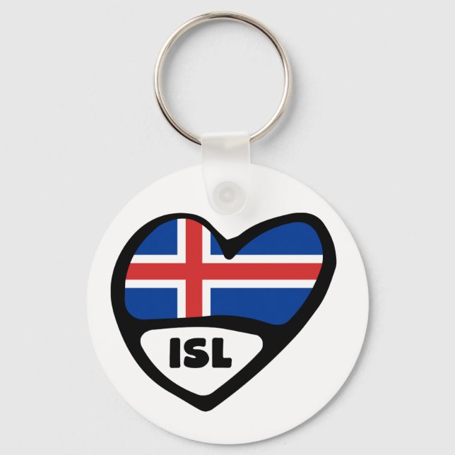 Iceland Country Code Flag Heart Keyring, ISL Key Ring (Front)