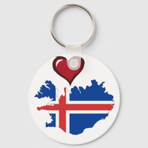 Iceland country flag red heart key ring