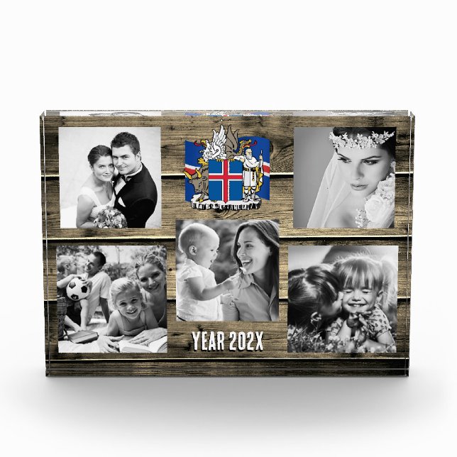 Iceland family photo block,  Icelandic flag, wood (Front)