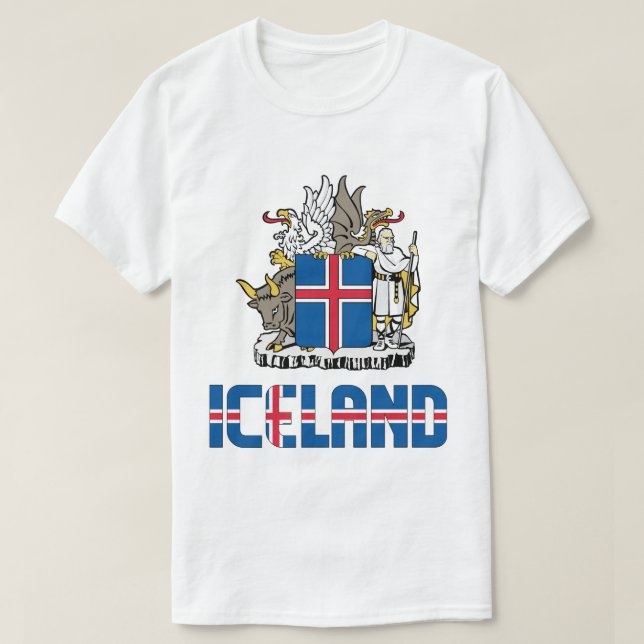 Iceland Flag and Coat Of Arms Patriotic T-Shirt (Design Front)
