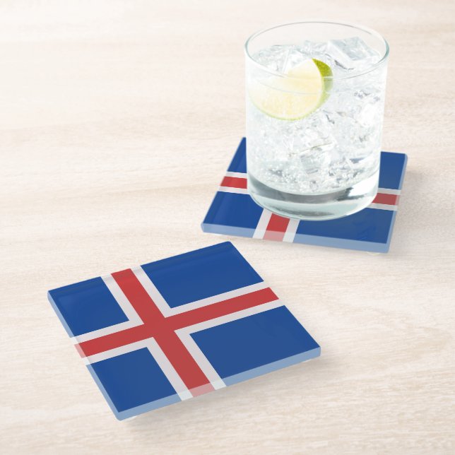 Iceland flag glass coaster (Angled)