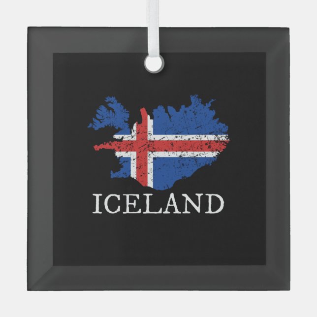 Iceland Flag  Glass Tree Decoration (Front)